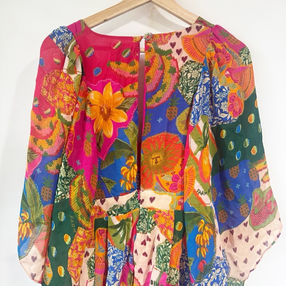Farm Rio Sunny Mix Chiffon Midi Dress Women Small Multicolored Flowy Floral - Picture 11 of 12